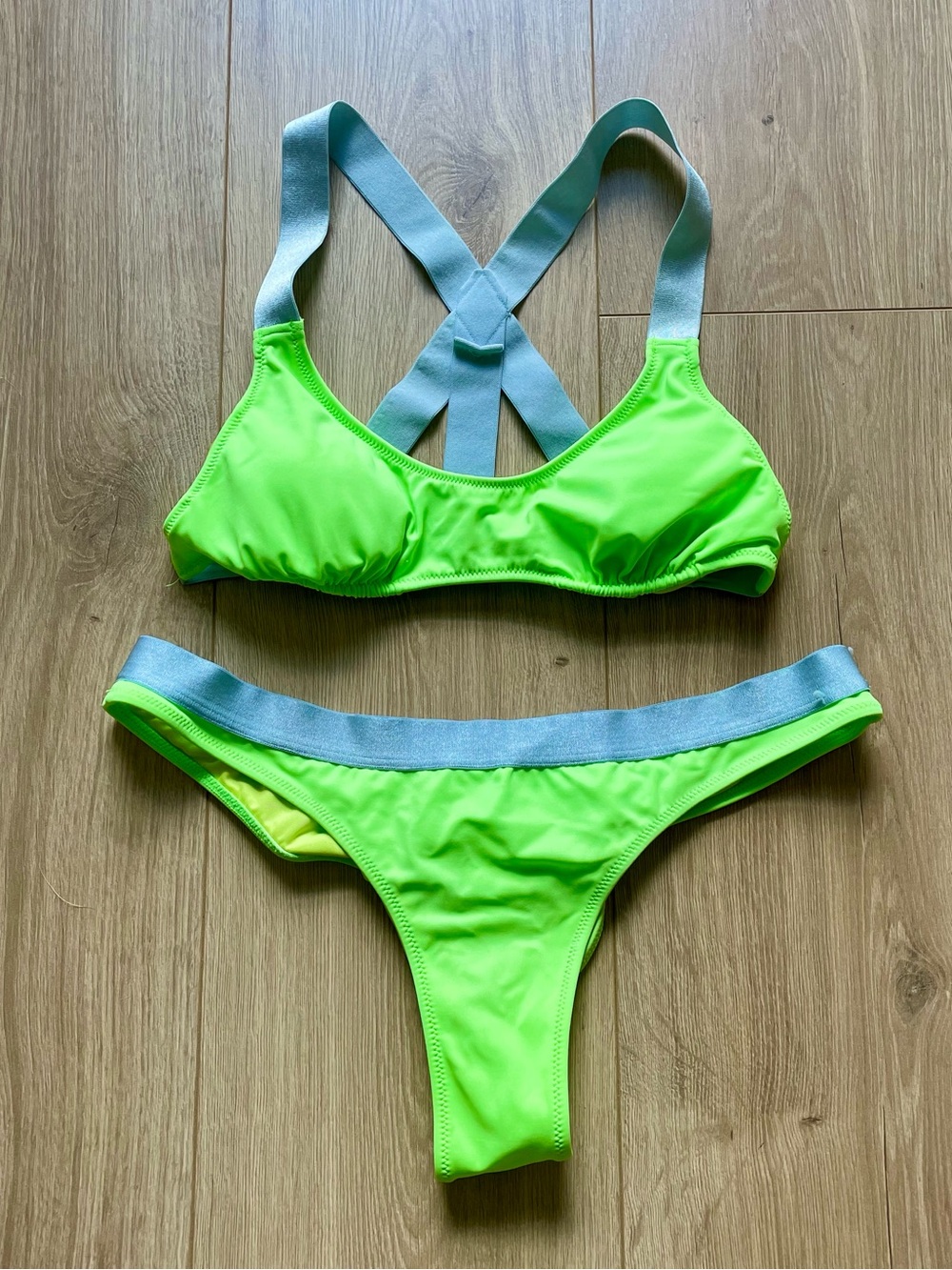 Victoria’s Secret Lime Bikini with baby blue sparkle Straps